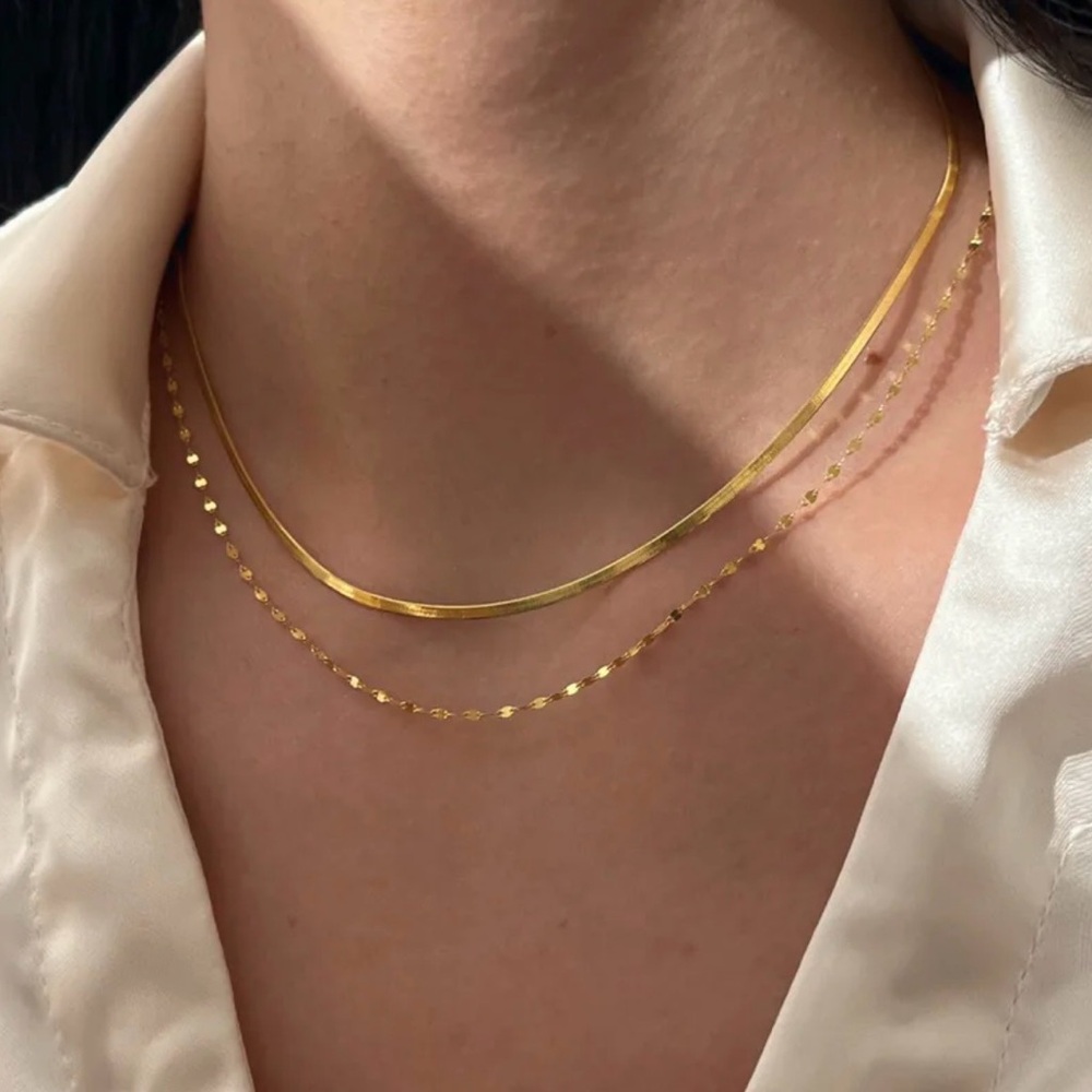 Gold IP Plated Layered Chain Necklace | Adjustable 15.5”–17”